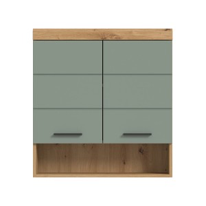 Hängeschrank in Salbei und Eiche Optik, 74x79x24 cm, für Bad und Hauswirtschaftsraum.