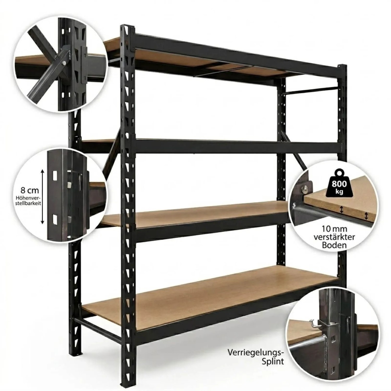 TRUTZHOLM Schwerlastregal Emil 180x190x60 cm 3200 kg Stahl Stecksystem 4 Fachböden