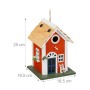 Vogelhaus im Landhausstil, rot, weiß, grün, aus Holz, mit Schaukelstuhl Deko.