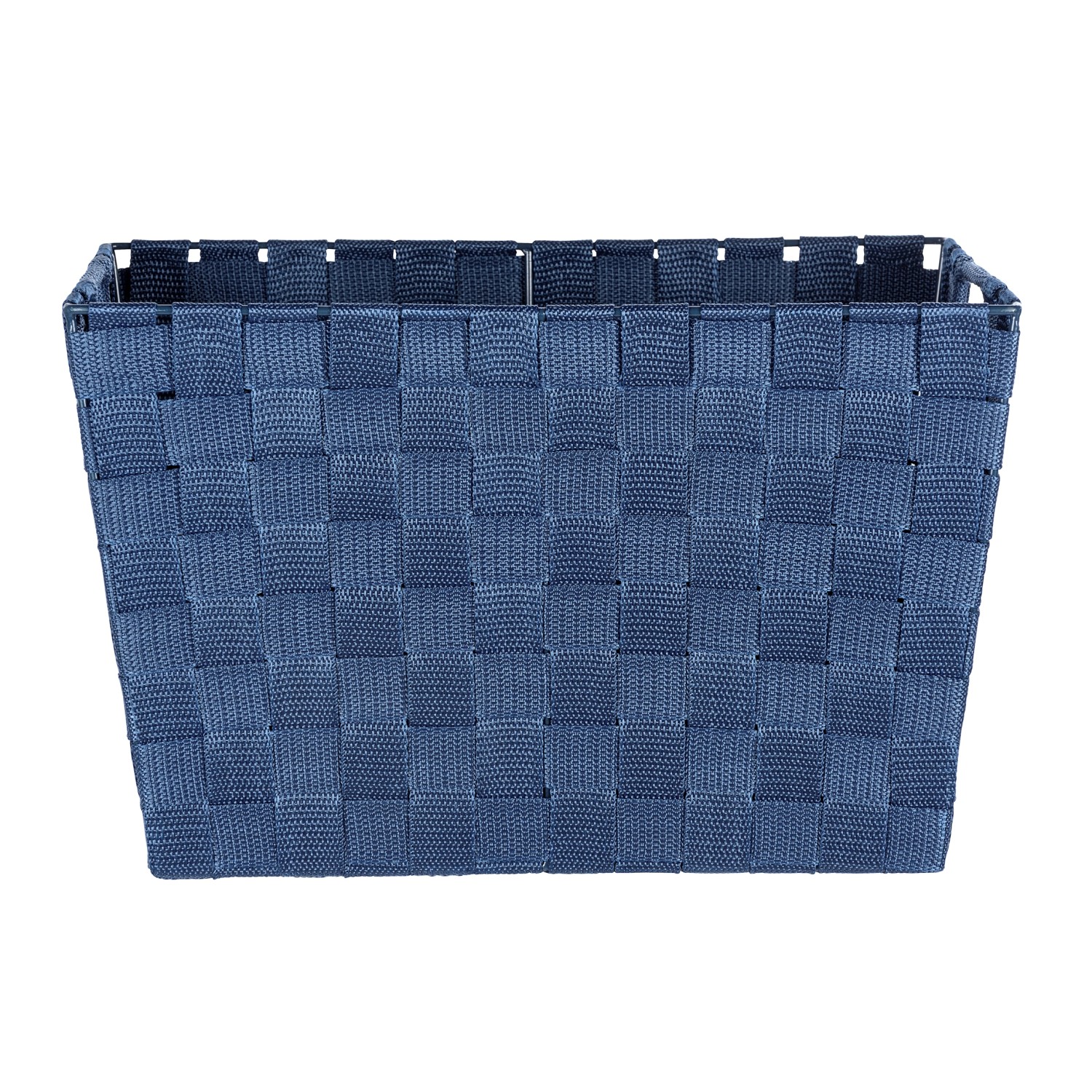 Dunkelblauer Wenko Aufbewahrungskorb Adria M aus Polypropylen in Flechtoptik, 35x22x22,5 cm.