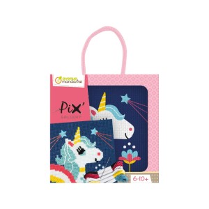 MyMandarine Pix Gallery Stickset Einhorn. Kreuzstich-Bastelset für Kinder mit Garn, Nadel und Rahmen.