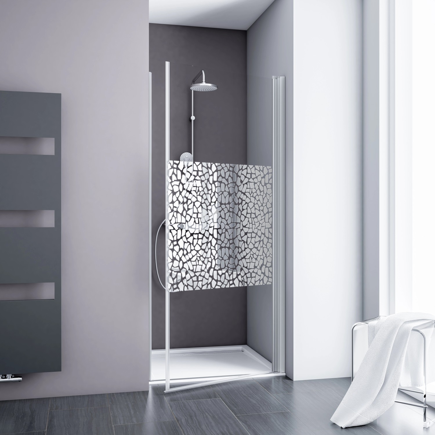 Schulte Drehtür in Nische Alexa Style 2.0 Terrazzo Chrom 80 cm x 192 cm