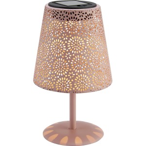 Rosa Solar-Tischleuchte mit Blumenmuster, Ø 12 cm, für stimmungsvolle Deko im Garten.