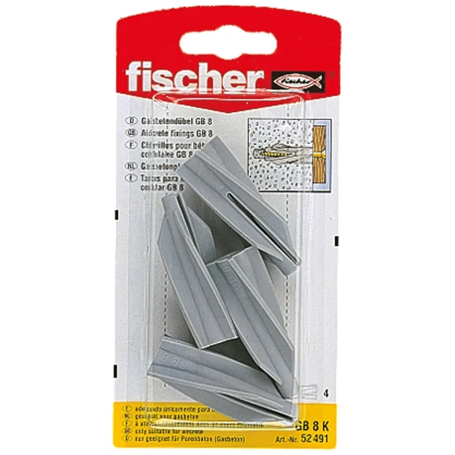 Fischer Gasbetondübel GB 8 K, 4 Stück, für sichere Befestigungen in Porenbeton.