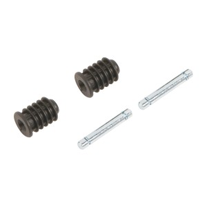 Befestigungs-Set: 2 Stifte und 2 schwarze Rundrohrhülsen (65mm) für Möbelrollen.