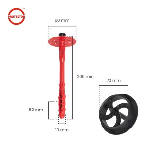 Protektor Dämmstoffdübel Set, 10x200mm mit Rondelle und Fräser für sichere Dämmstoffbefestigung.