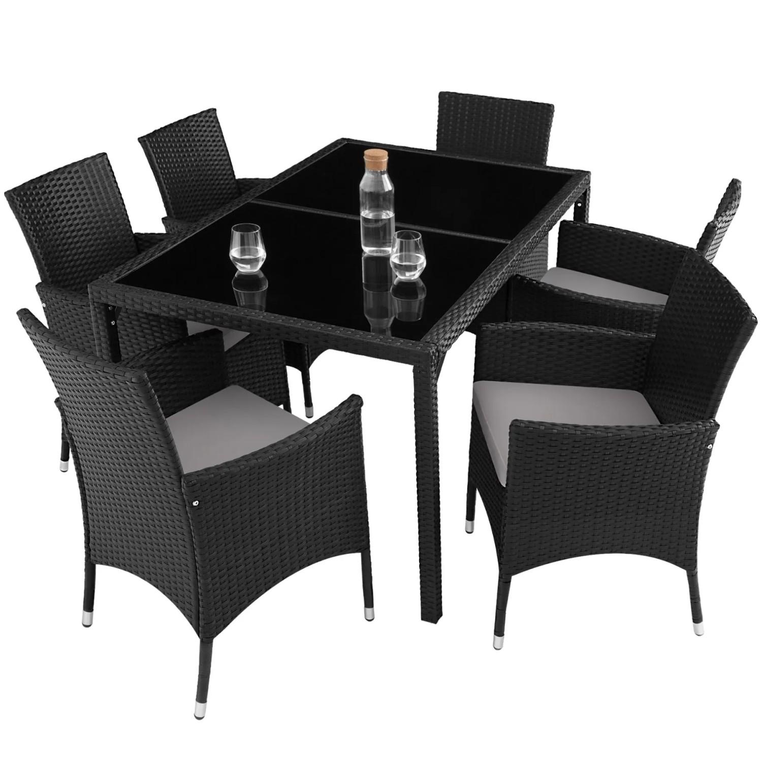 Tectake Rattan Sitzgruppe Porto Für 6 Personen Widerstandsfähig  60 x 55 x 83 cm Schwarz Grau