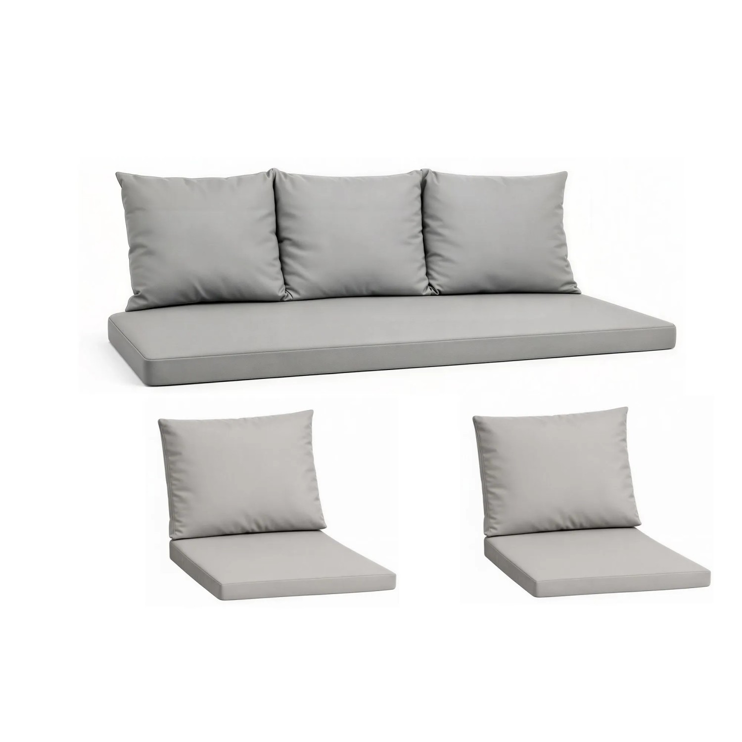 Setgarden Komfort Set Gartenloungekissen aus Technorattan-Möbel Kissen für Sofa 150x60 cm + Sessel 1tlg Grau