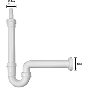 Weißer Spültischsiphon (47,8 mm) aus Kunststoff zur Geruchsvermeidung in der Küche.