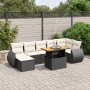 Schwarze 8-tlg. vidaXL Garten-Sofagarnitur aus Rattan mit cremefarbenen Kissen und Tisch.