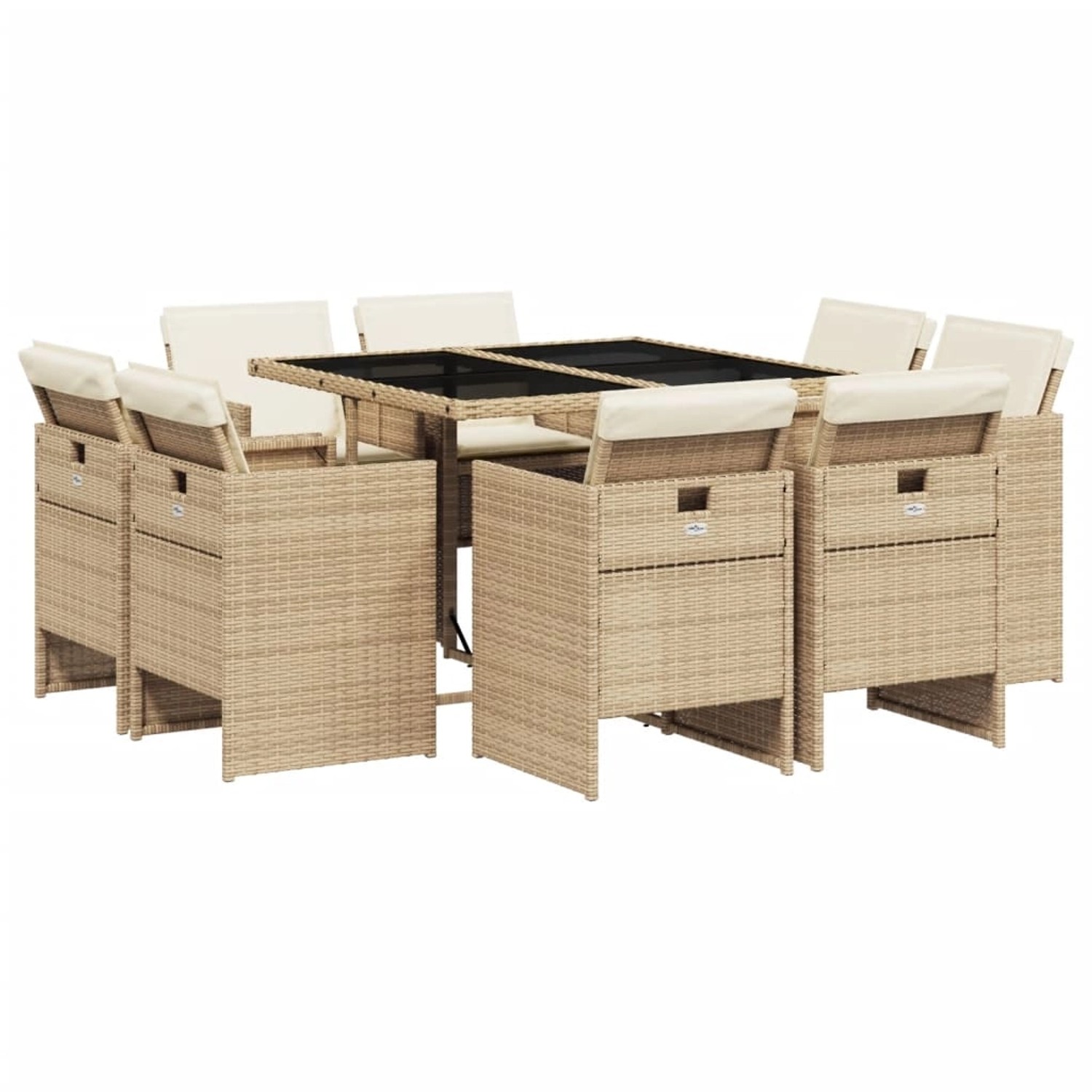 vidaXL 9-Tlg Garten-Essgruppe mit Kissen Beige Poly Rattan 3210658 günstig online kaufen