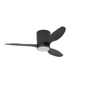 Schwarzer LED-Deckenventilator Eglo Baracares, 106 cm Durchmesser, mit drei Flügeln und integrierter LED-Leuchte.