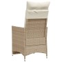 Verstellbarer vidaXL Gartensessel aus Rattan, beige, mit Kissen (2er-Set), Rückansicht.