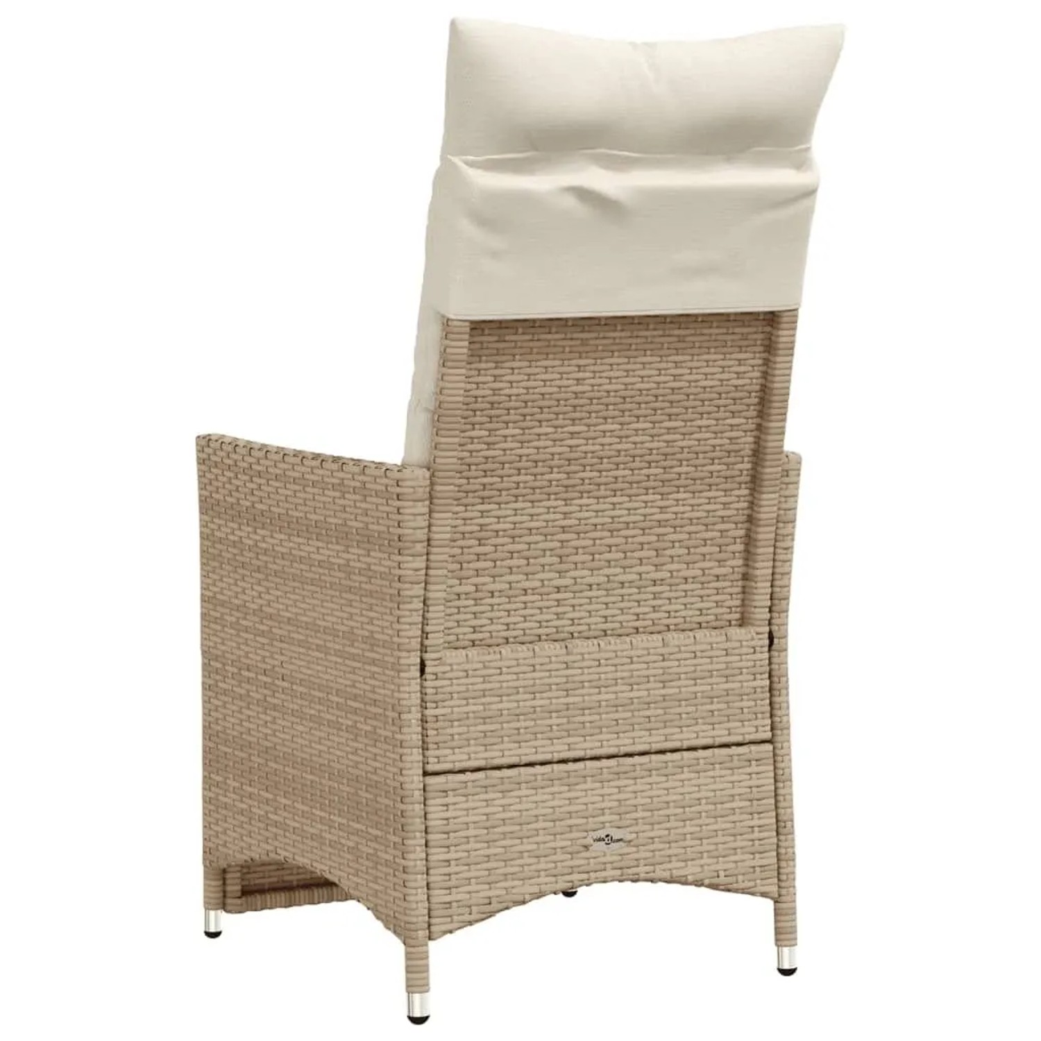 Verstellbarer vidaXL Gartensessel aus Rattan, beige, mit Kissen (2er-Set), Rückansicht.