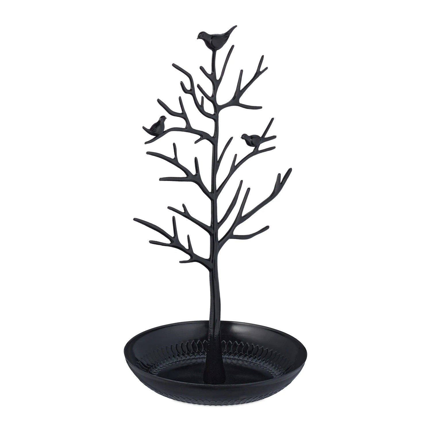 Relaxdays Schmuckständer Baum Zink Schwarz mit Ablage 30 cm x 16 cm x 15 cm 340 g