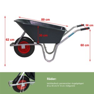 TRUTZHOLM Schubkarre, 100L, mit pannensicherem PU Rad und verzinktem Stahlgestell.