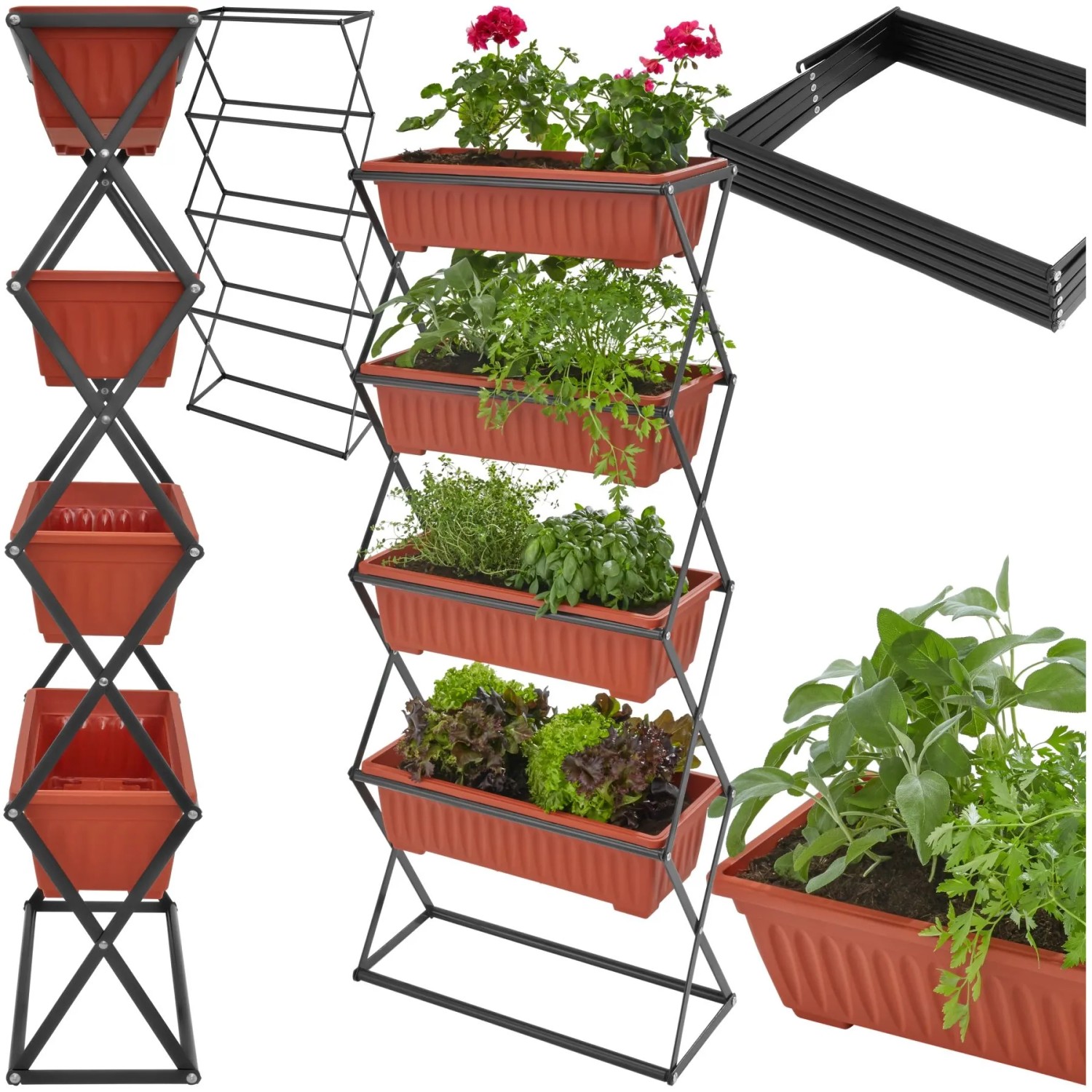 Tectake Vertikalbeet  Mit 4 Pflanzkästen Für Innen  und Außenbereich  52 x 21 x 127 cm Braun
