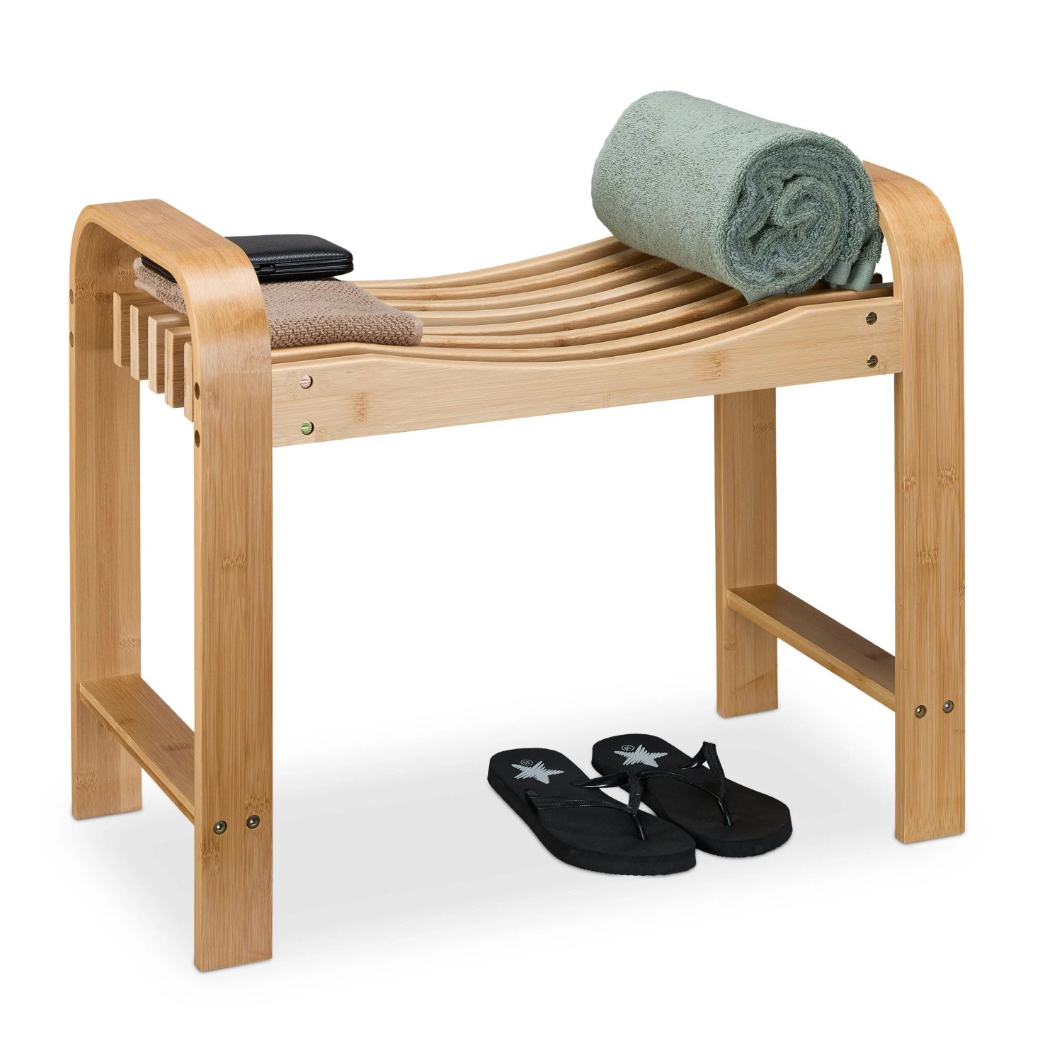 Relaxdays Badhocker Bambus Natur Mit Griffen 54 cm x 65 cm x 33 cm 5,4 kg