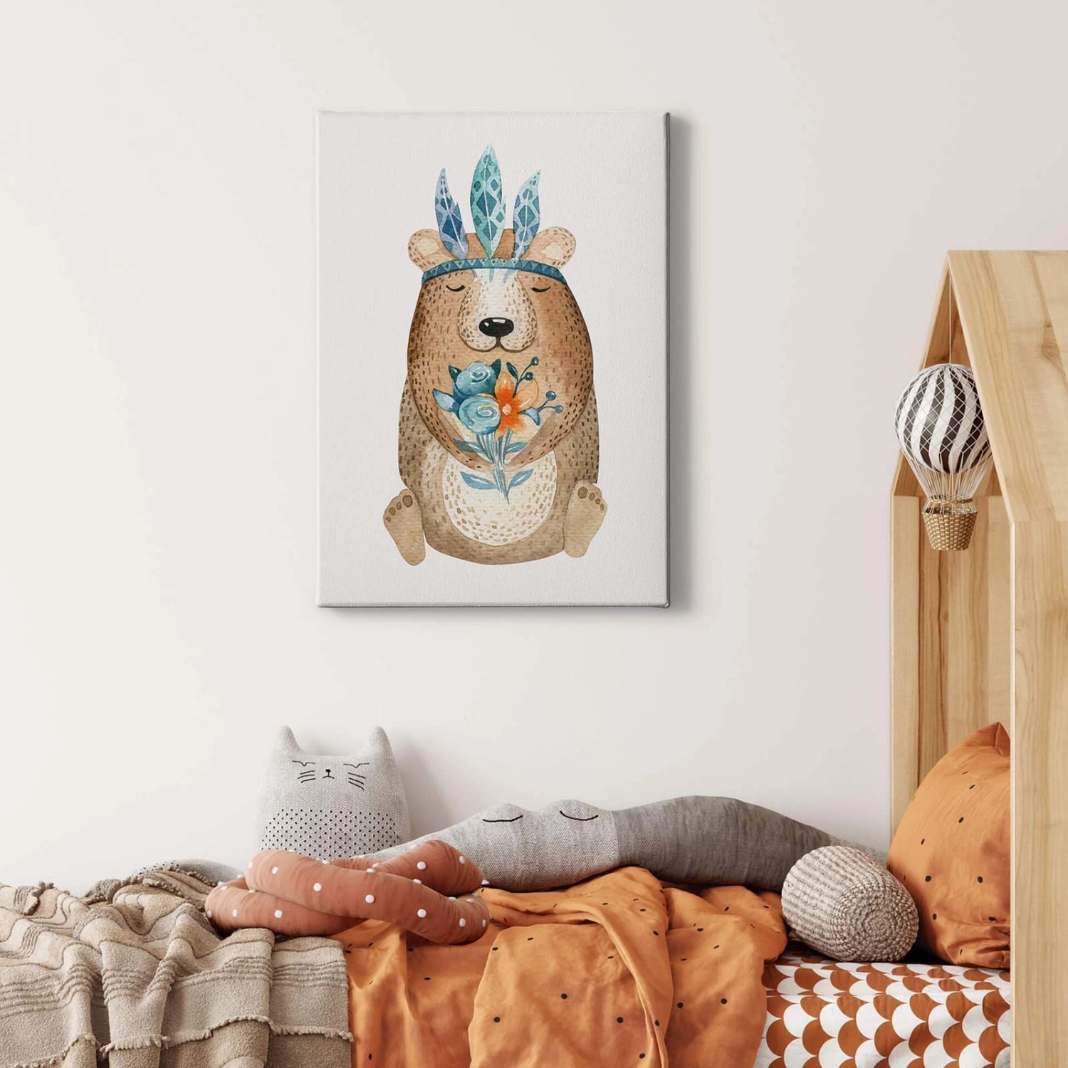 Bricoflor Leinwandbild Mit Bär Für Kinderzimmer Tier Wandbild Im Aquarell Optik Ideal Für Jungen Und Mädchen Babyzimmer 
