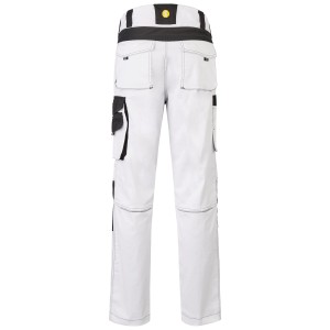Hans Schäfer Workwear Bundhose Argos, weiß-schwarz, Gr. 48, Rückansicht. Arbeitskleidung mit Taschen.
