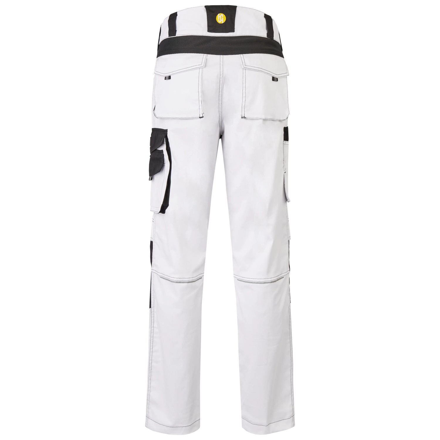 Hans Schäfer Workwear Bundhose Argos, weiß-schwarz, Gr. 48, Rückansicht. Arbeitskleidung mit Taschen.