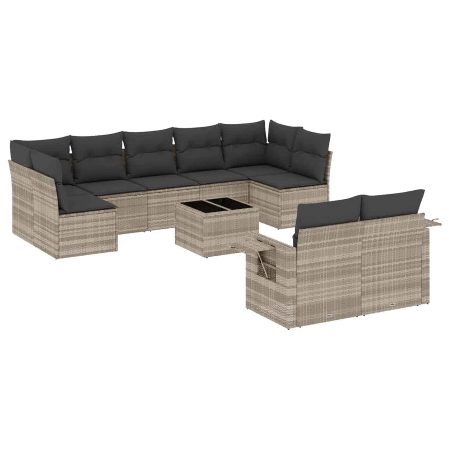 vidaXL 10-Tlg Garten-Sofagarnitur mit Kissen Hellgrau Poly Rattan 3252969 günstig online kaufen