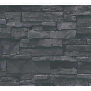 Livingwalls Vliestapete in Steinoptik, schwarz und anthrazitgrau. Dekorative Wandgestaltung mit natürlicher Struktur.