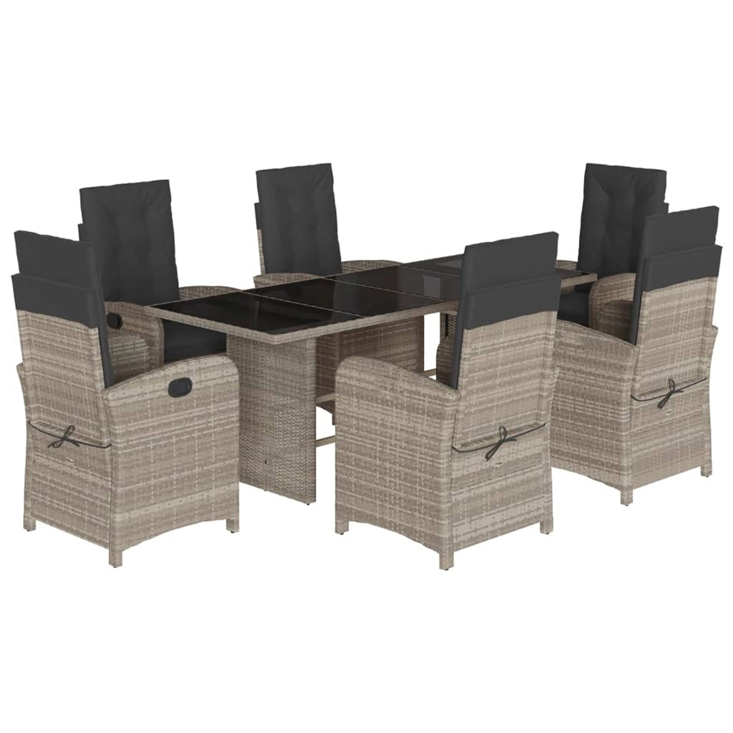 vidaXL 7-Tlg Garten-Essgruppe mit Kissen Hellgrau Poly Rattan 3212266