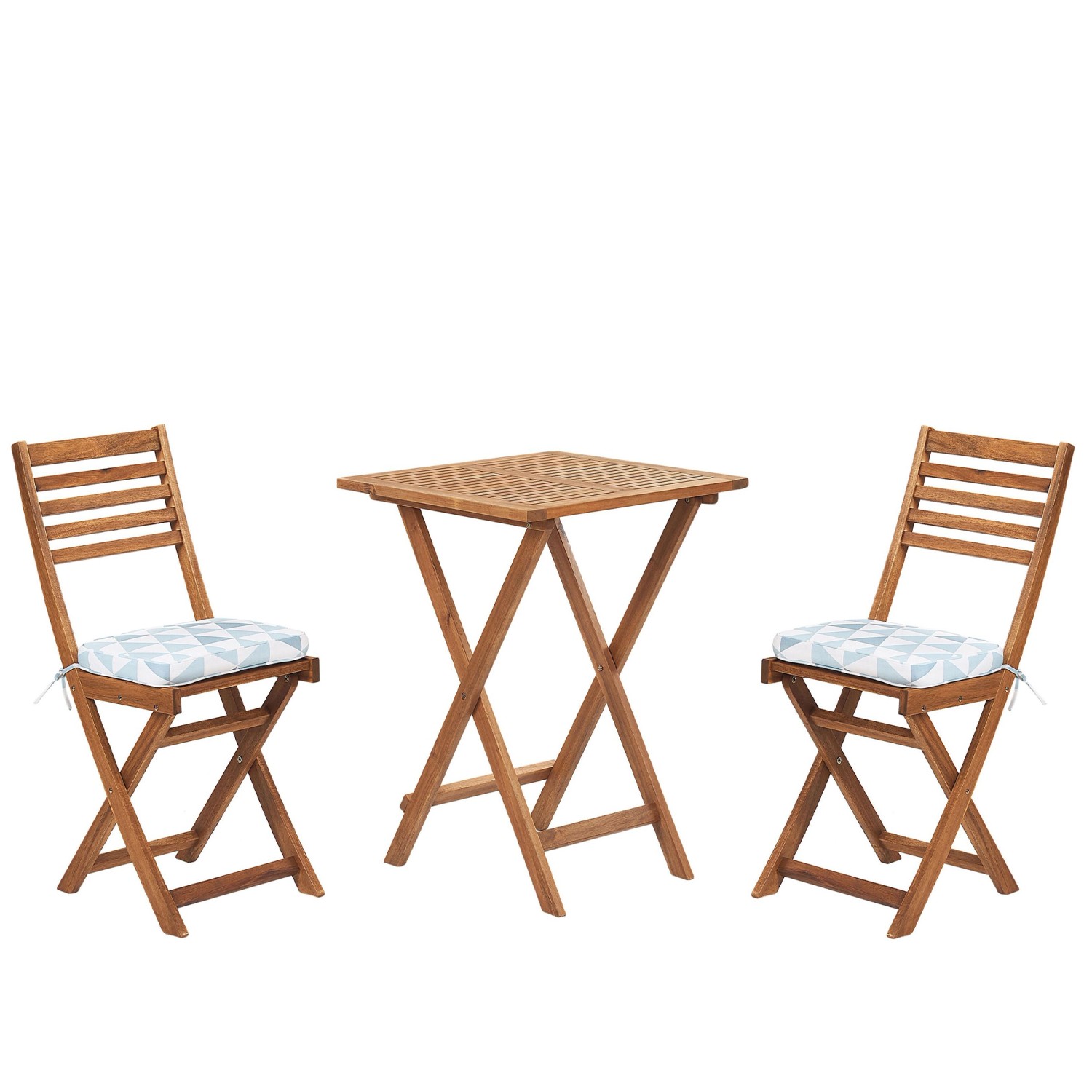 Beliani Bistro Set FIJI Heller Holzfarbton Blau Weiss 60x60x84