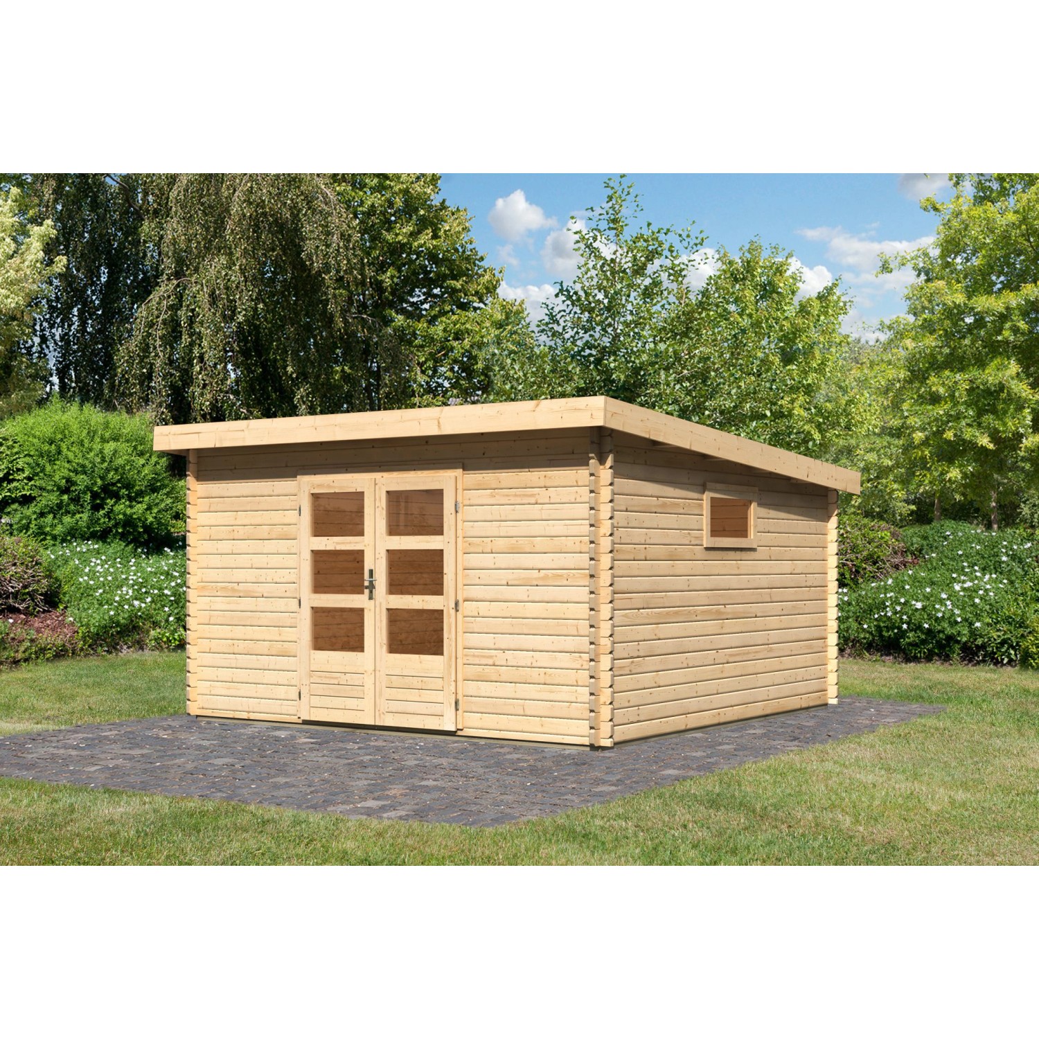 Karibu Holz-Gartenhaus Jeebel 6 Natur Pultdach Unbehandelt 372 cm x 372 cm günstig online kaufen