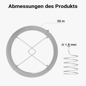 Gartendraht, 1,8mm, 50m, Wickeldraht aus Stahl, auf Spule mit Halterung.