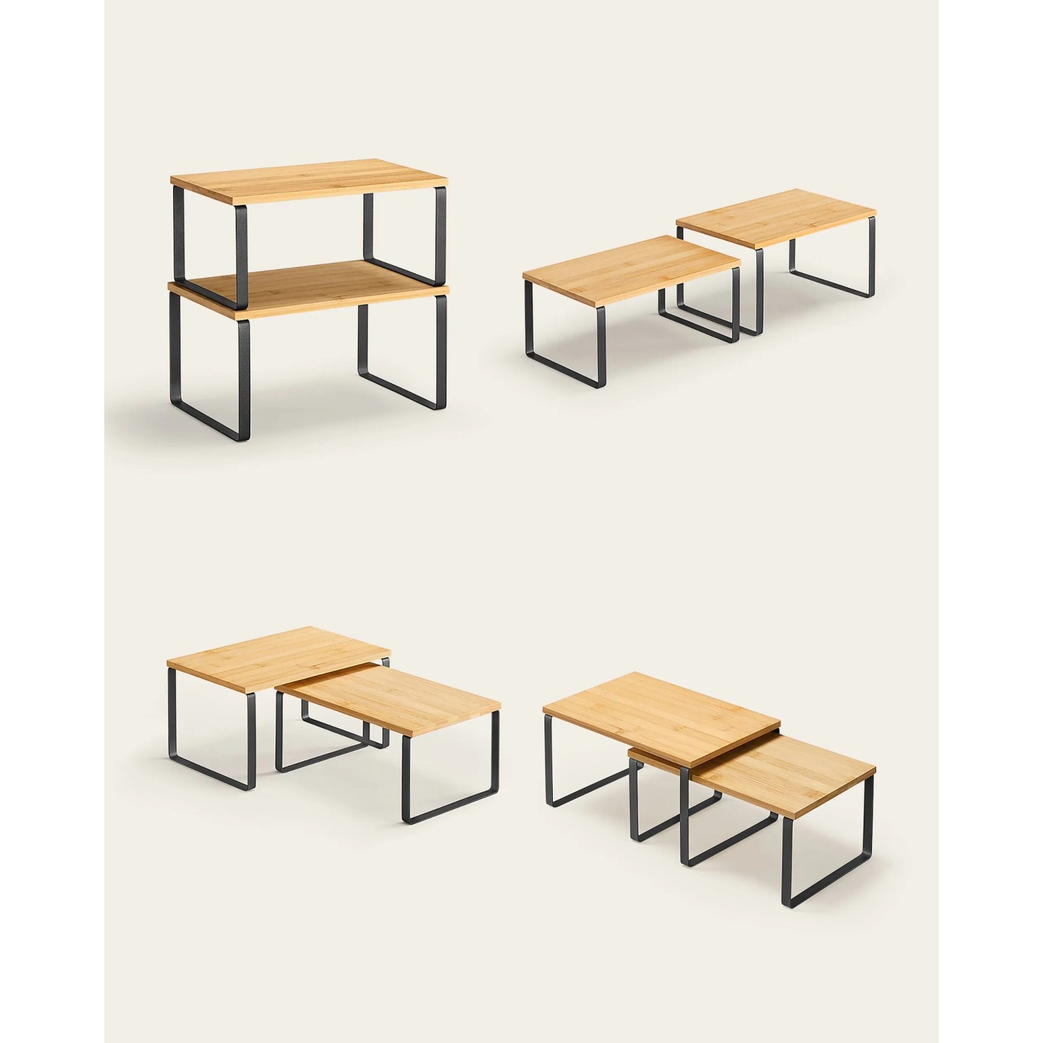 Songmics Gewürzregale-Set, 2-teilig, Natur/Schwarz, stapelbar für mehr Küchenstauraum.