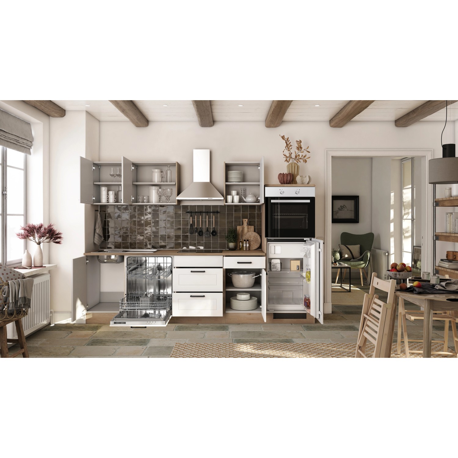 Flex-Well Exclusiv Küche 2320-016 Julia 280 cm Weiß matt-Cosmopolitan Eiche_2