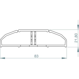 Technische Zeichnung der Evoline Wirelane Schreibtisch Kabelführung, graues Kunststoffprofil mit Maßen 83x21,8 mm.