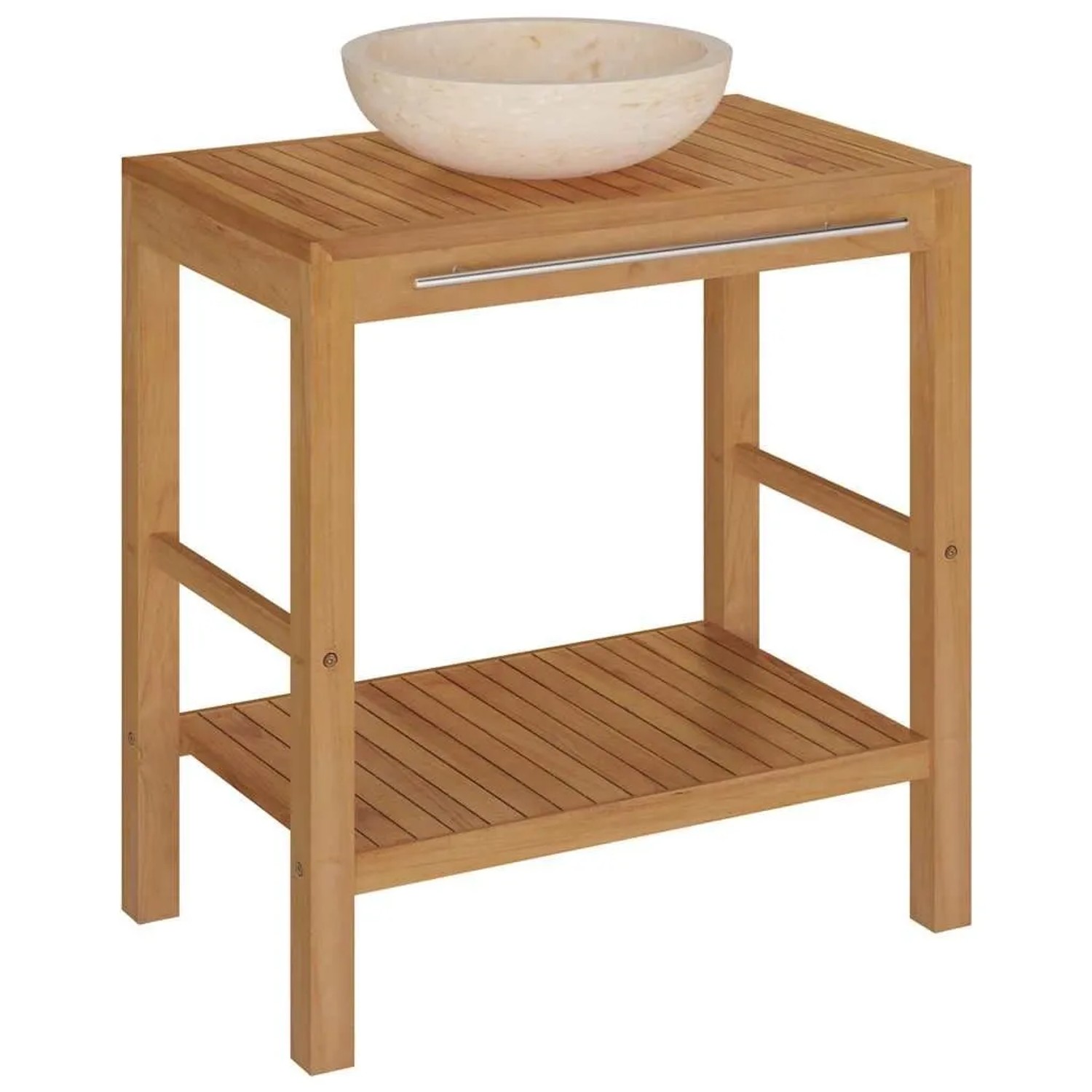 vidaXL Waschtisch Massivholz Teak mit Waschbecken Marmor Creme 3058162