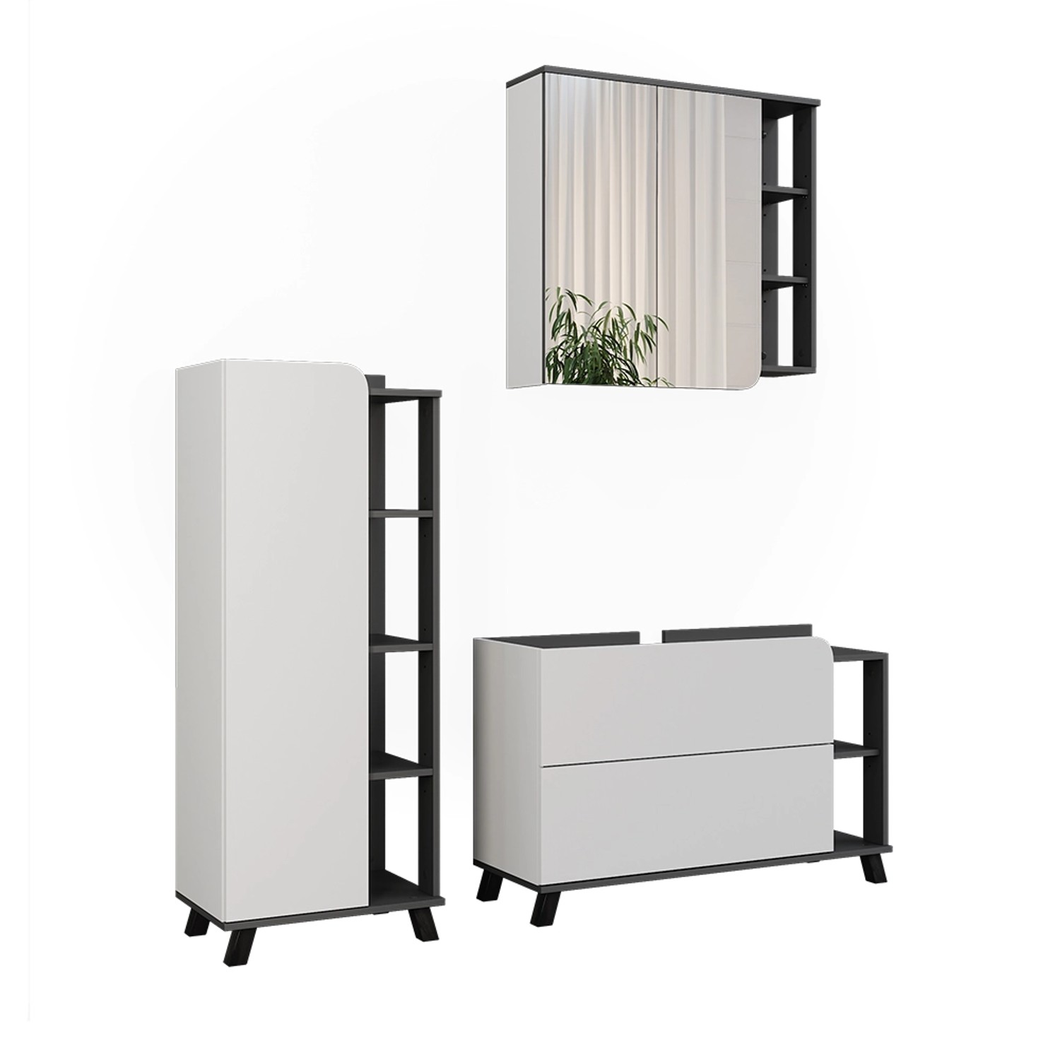 Vicco Badmöbel-Set Karen Anthrazit/Weiß 3 Teile Opt 3 günstig online kaufen