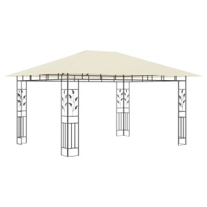 Cremeweißer vidaXL Pavillon mit Moskitonetz und LED-Lichterkette, 4x3m, für Garten & Terrasse.