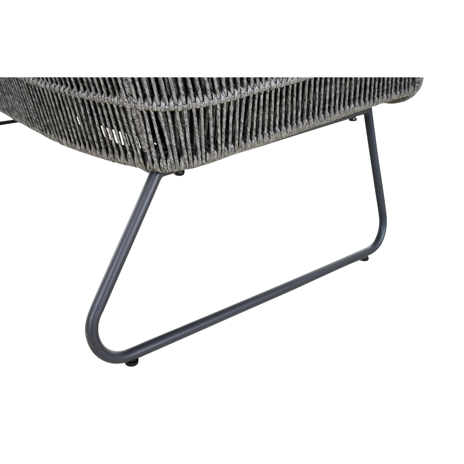 Detailansicht: Graues Siena Garden Kansas Loungesofa mit geflochtenen Kordeln und Metallgestell.