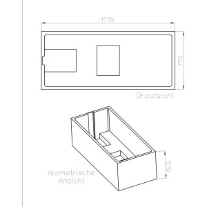 Ottofond Wannenträger Costa 180x80 cm, schematische Darstellung mit Maßen.