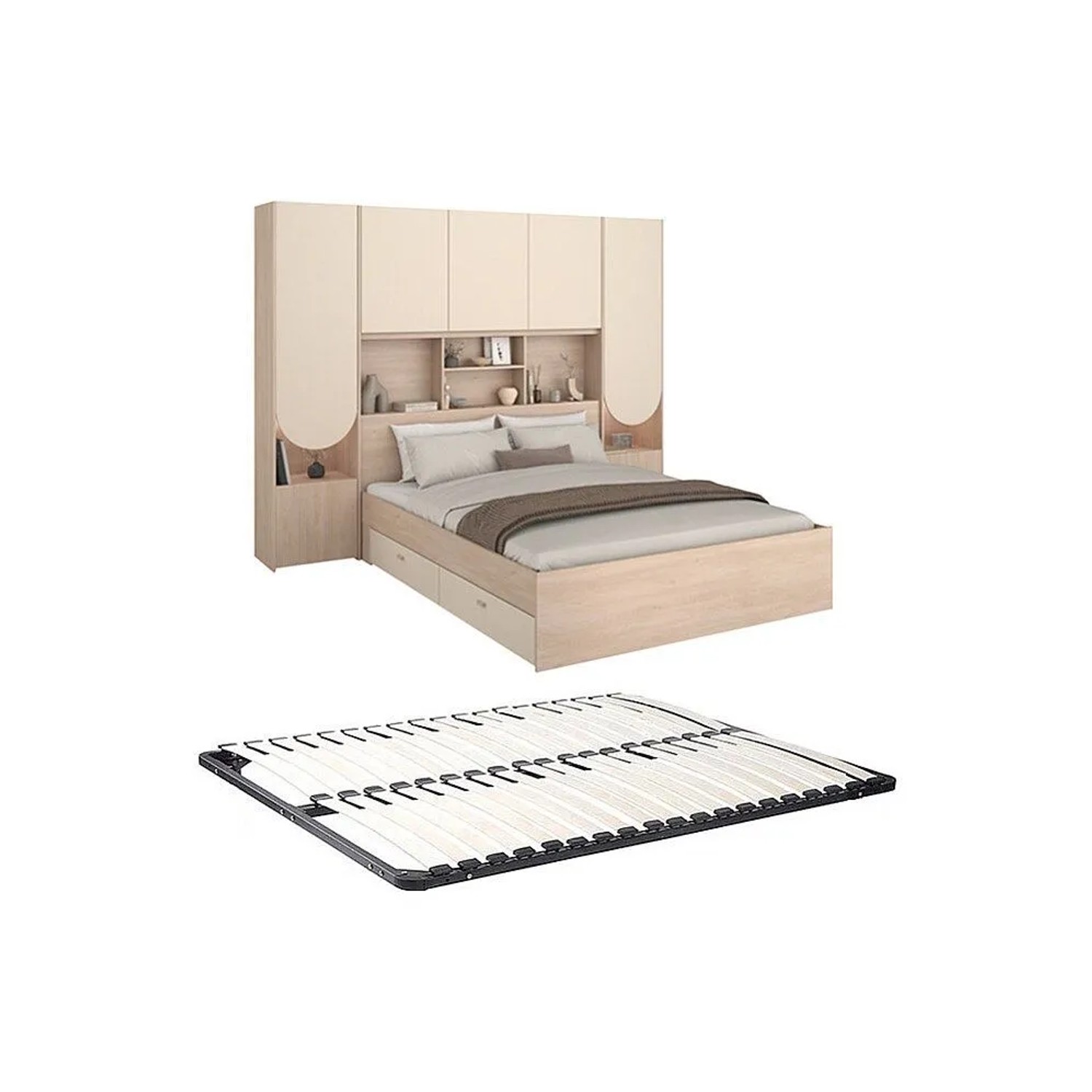 Vente-unique Bettrahmen Domelito Beige  Naturfarben Hell 265.2 cm