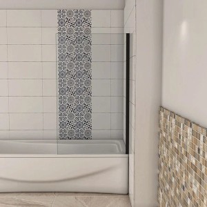 Duschparadies Badewannenaufsatz 75x140cm, 6mm ESG Glas, schwarzer Rahmen. Duschabtrennung für Badewanne.