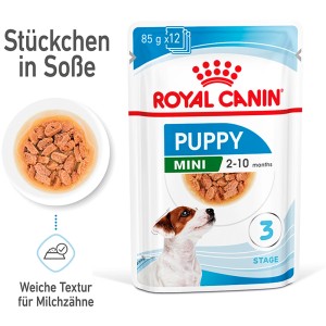 Royal Canin Mini Puppy Nassfutter, 85g Portionsbeutel für kleine Welpen bis 10 Monate.