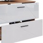 Detailaufnahme: Vicco Badmöbel-Set Irma, Eiche/Weiß Hochglanz, Schubladen mit Griffen.