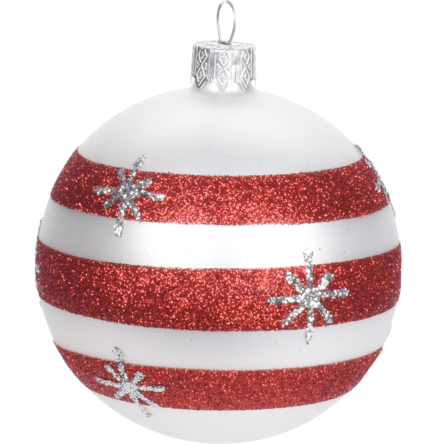 Weihnachtskugel Glas Ø 8 cm Weiß/Rot 4-fach sortiert