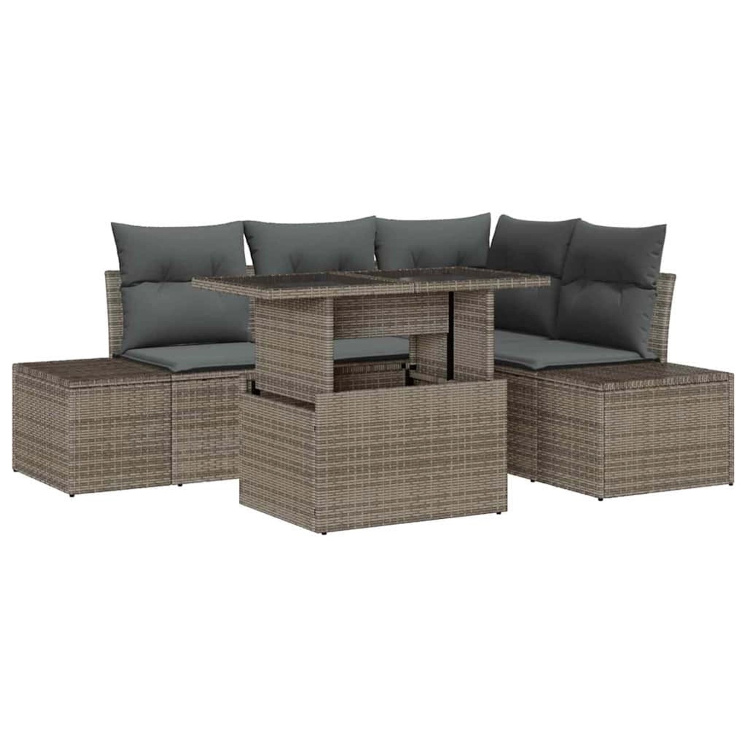 vidaXL Garten-Sofa-Set mit Speicher 5-Tlg Grau Poly Rattan 3357912 günstig online kaufen