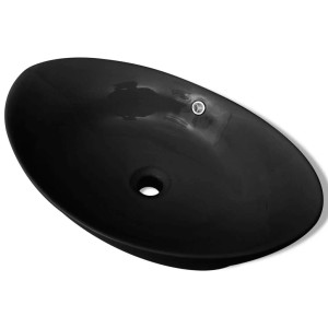vidaXL Luxuriöses Keramik Waschbecken Oval Schwarz 140680