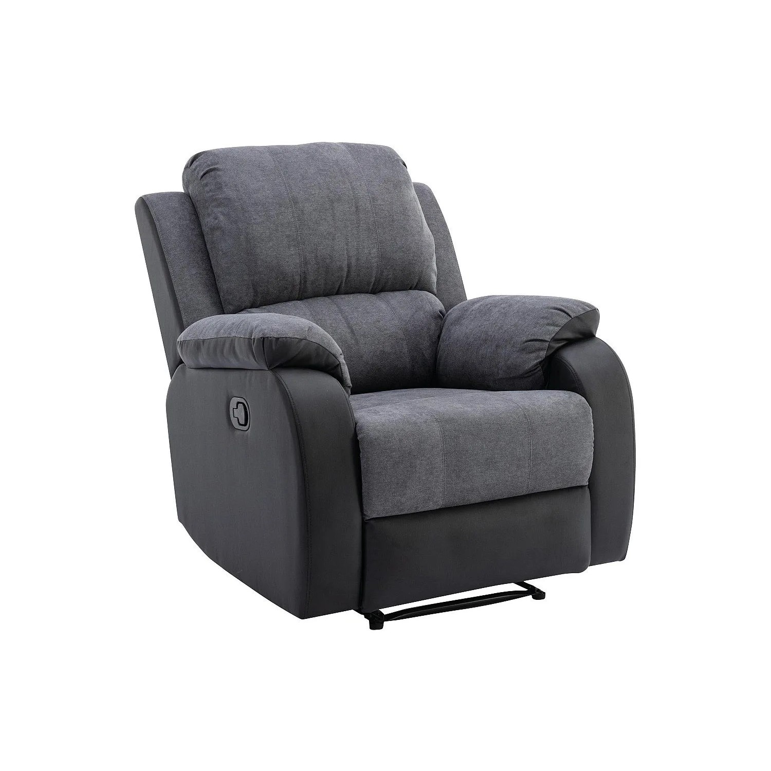 Relaxsessel Brody in Grau und Schwarz aus Microfaser und Kunstleder. Bequemer Sessel mit Recliner-Funktion.