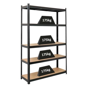 Schwarzes PROREGAL Schwerlastregal Ragnar mit 5 Böden, ideal als Kellerregal oder Garagenregal.