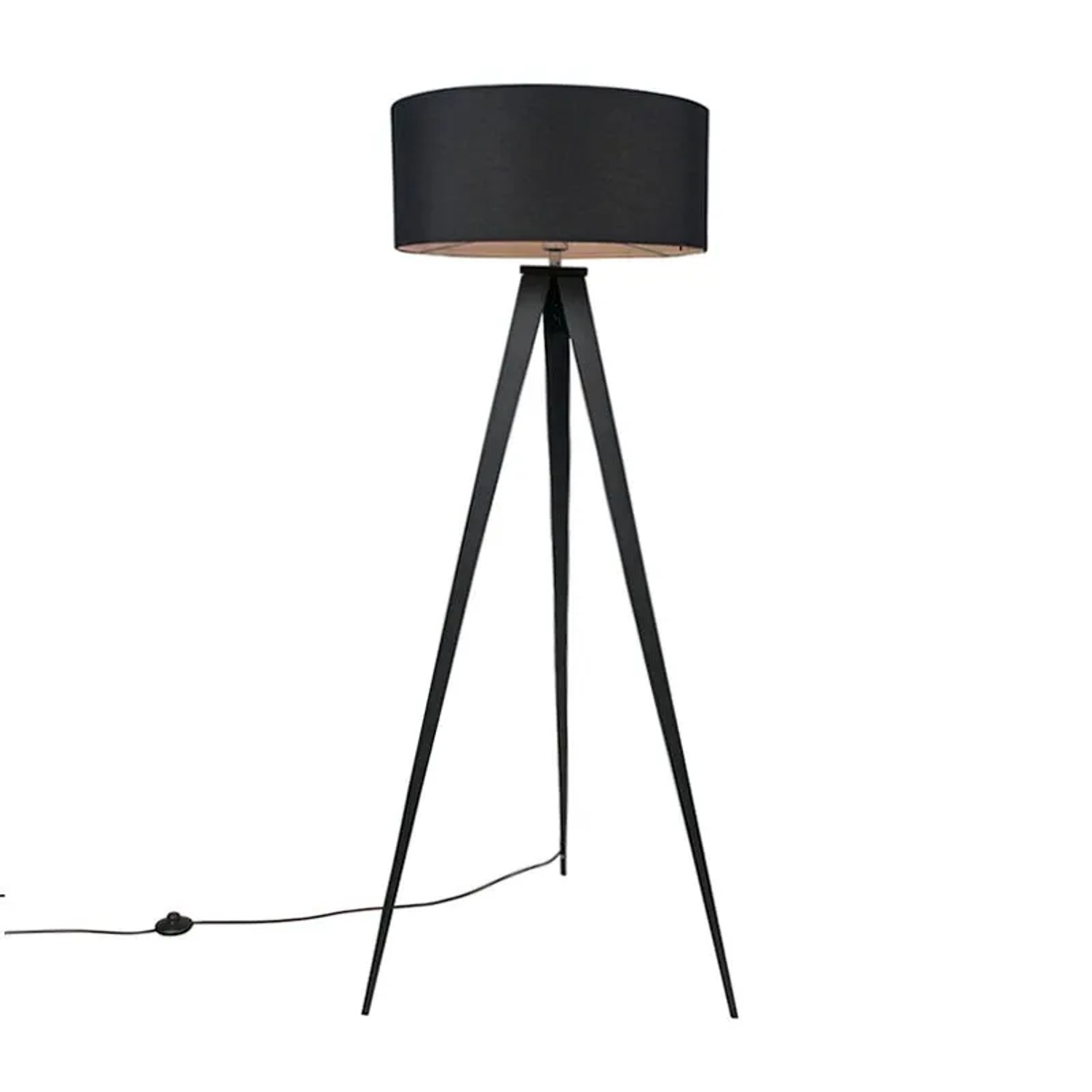 QAZQA Moderne Schwarze Stehlampe mit Schwarzem Schirm Ilse