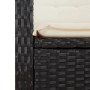 Detailansicht: Schwarze vidaXL Garten-Essgruppe aus Polyrattan mit cremefarbenen Kissen.